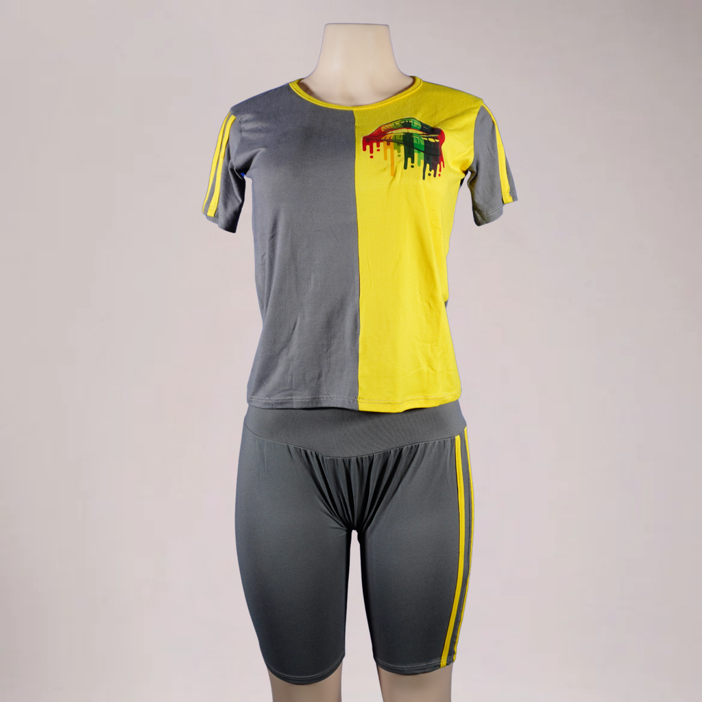 Women’s 2pc lips set- grey/yellow