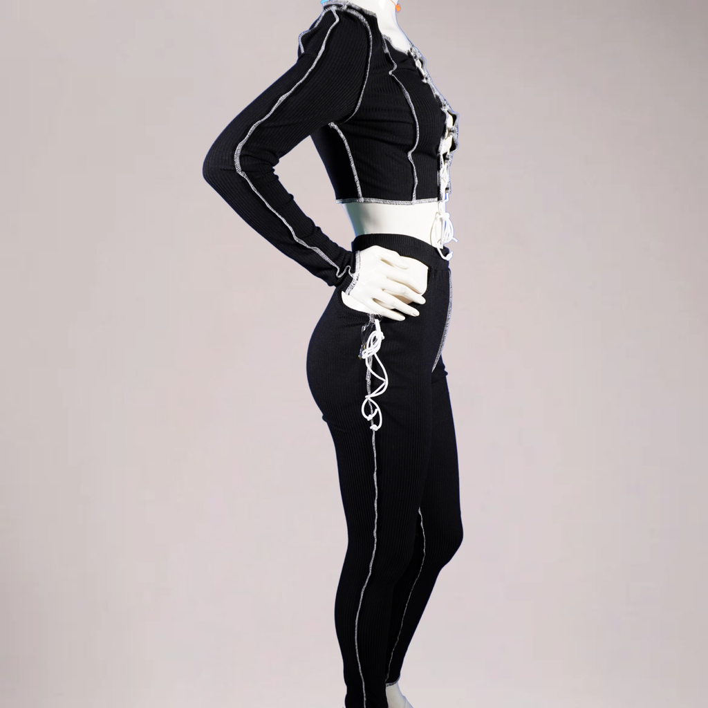 Women’s black hollow out 2pc-blk/wht