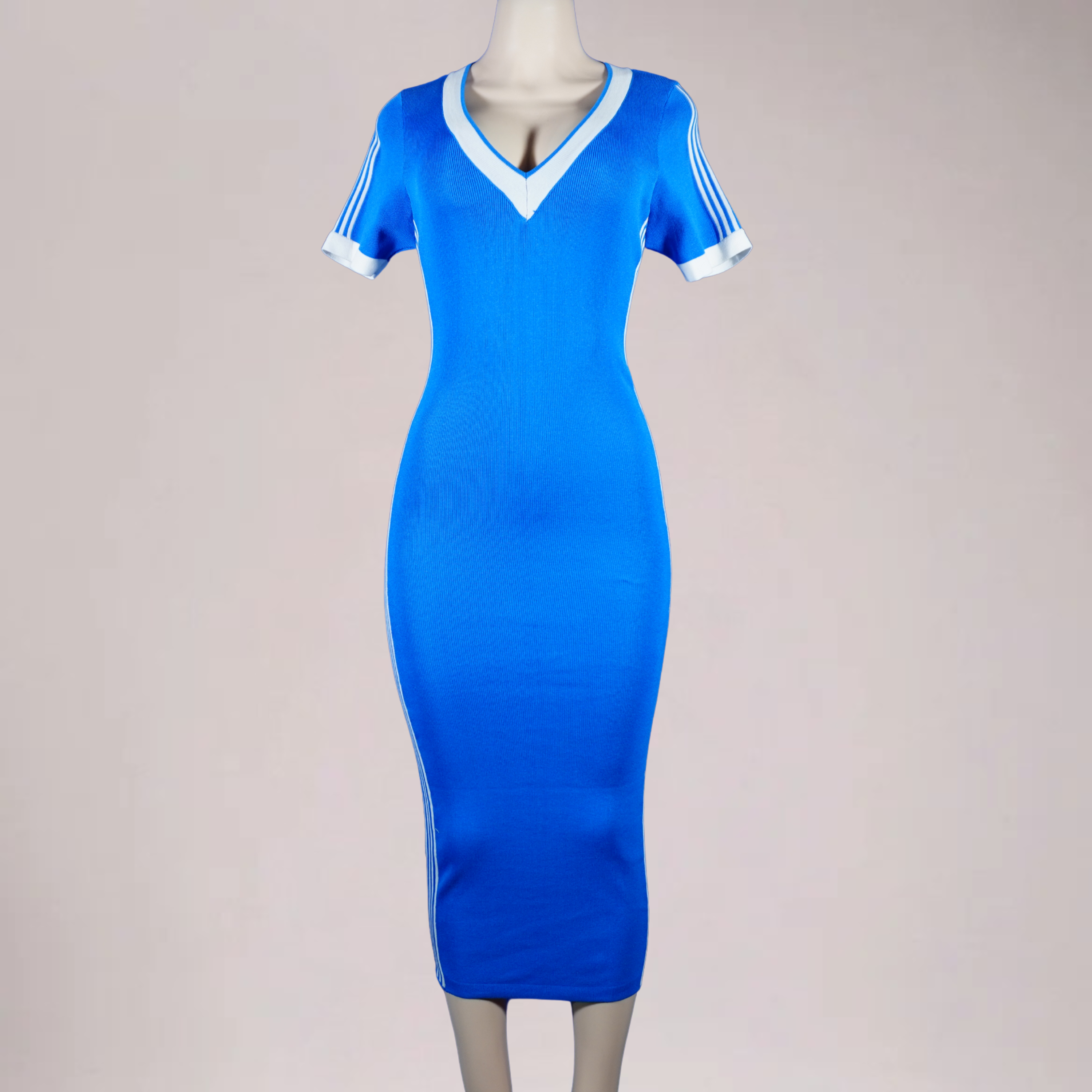 Women’s long striped knit dress- blue/wht