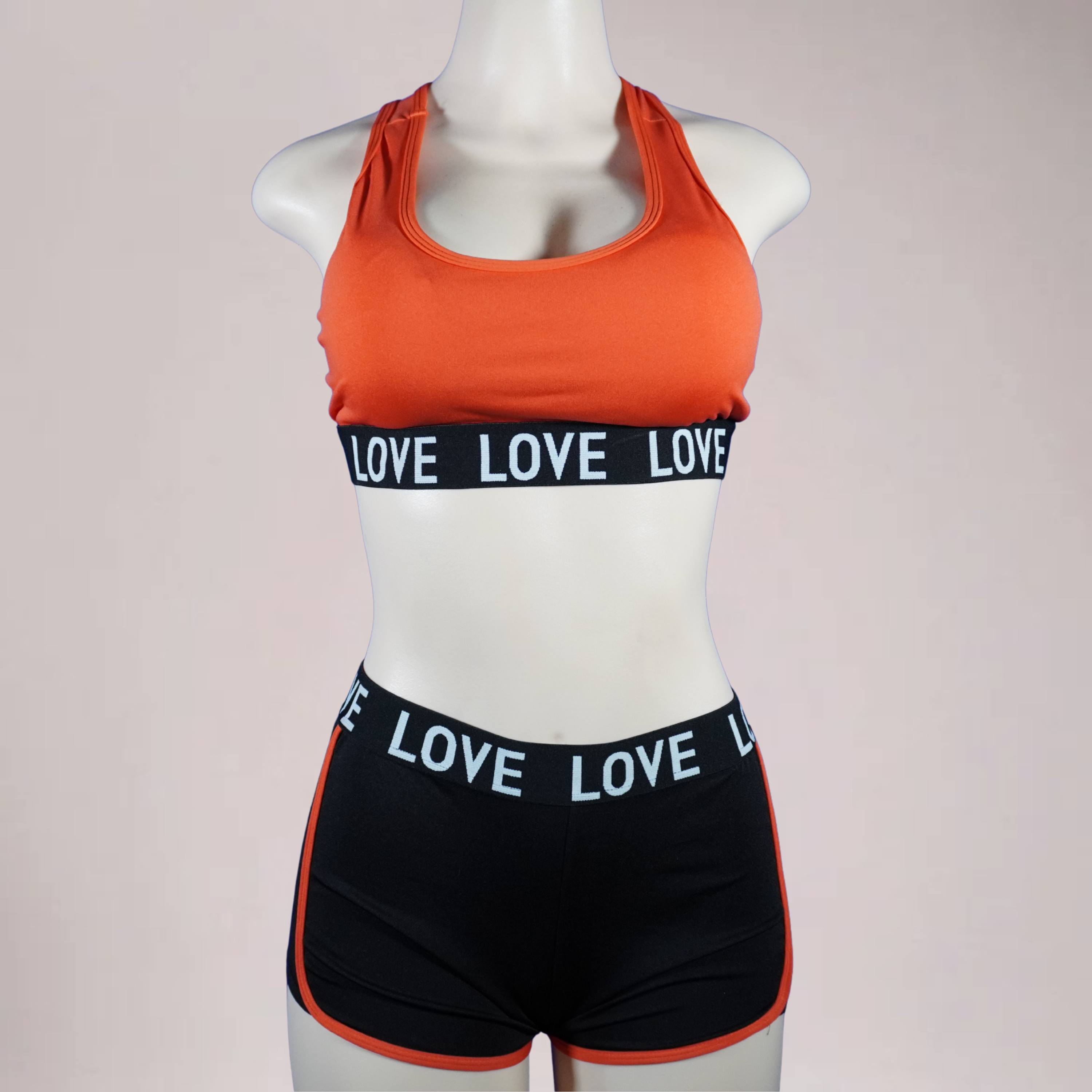 Women’s love 2pc short set - orange/black
