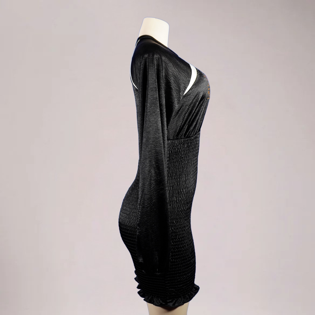 Women’s maxi dress long sleeve- blk/wht/gold-