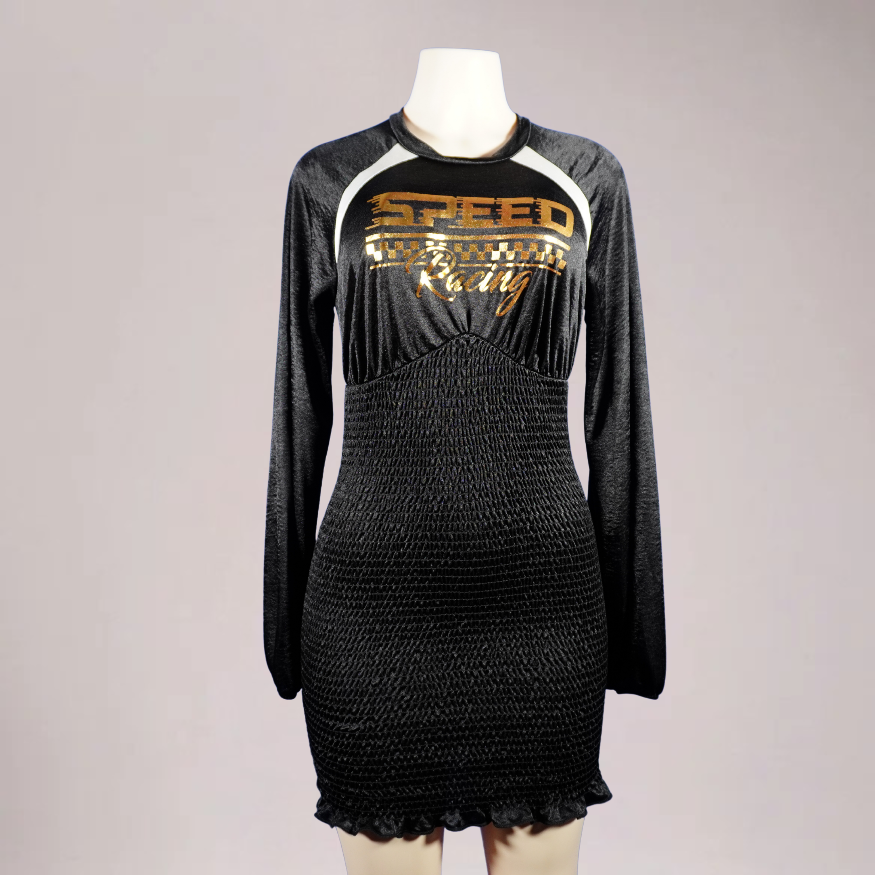 Women’s maxi dress long sleeve- blk/wht/gold-