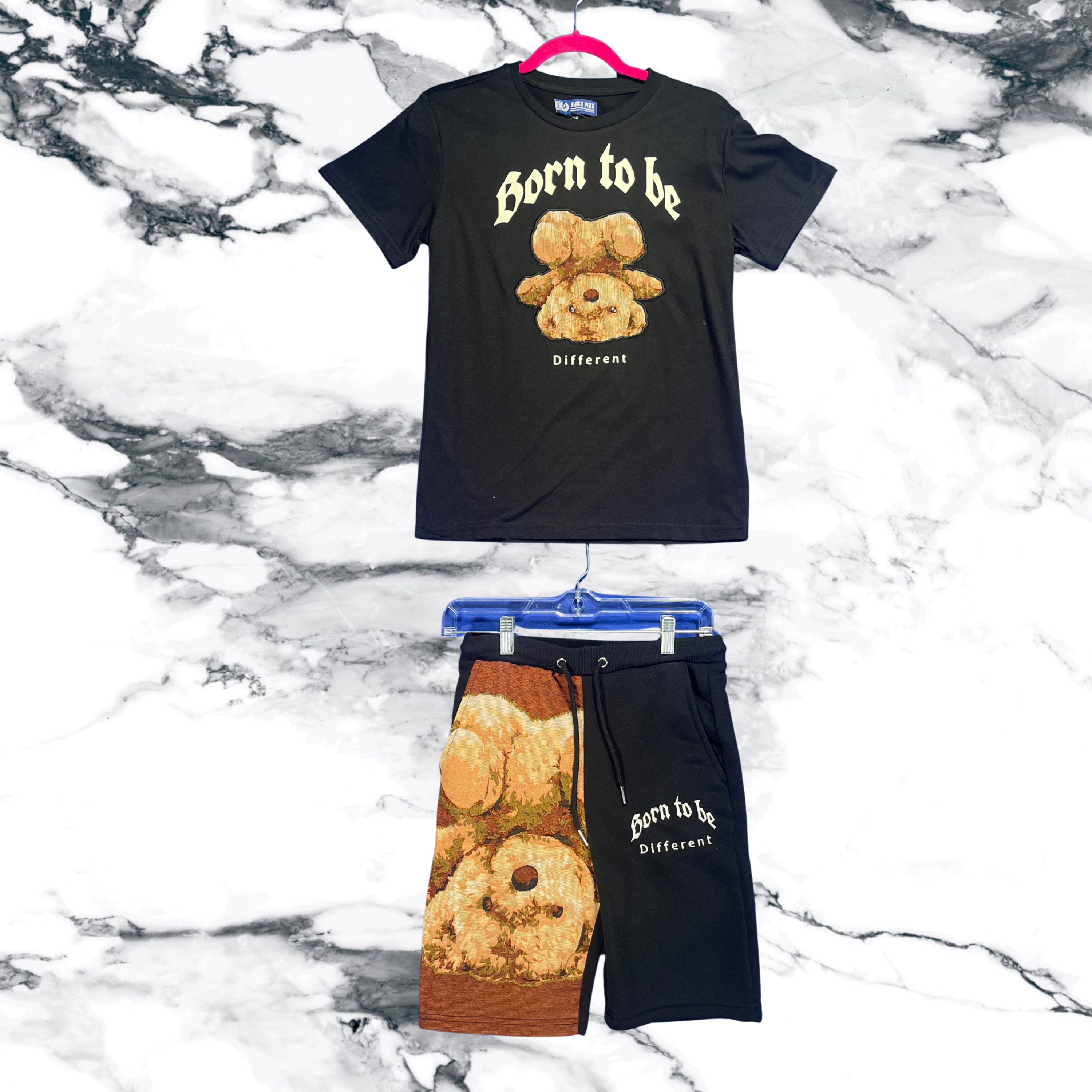 Youth bear 2pc short set- black
