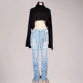women’s black cropped turtleneck